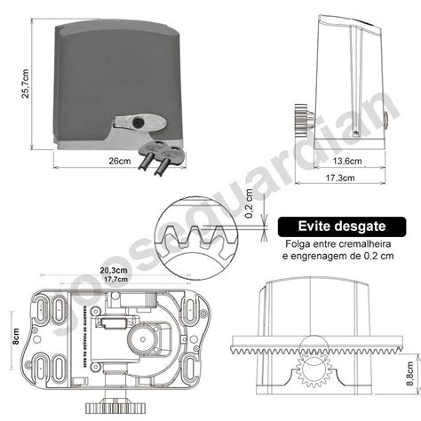 Kit 1 Motor PPA 1 4CV Dz Rio 3m Crem 2 Control 1 Suporte Portão 400Kg