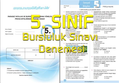 5 Sınıf Bursluluk Sınavı Denemesi 1 Sosyal Bilgiler