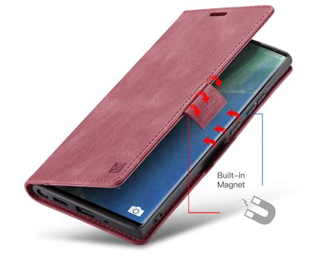 Autspace Samsung Galaxy Note 20 Ultra Rfid Blocking Retro Flip Leather Wallet Case Red