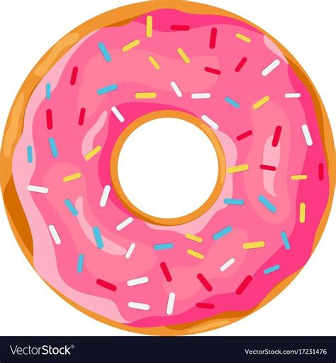 A Donut With Pink Icing And Sprinkles On A White Background