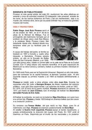 Biografia De Pablo Picasso PDF