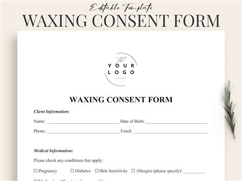 Printable Waxing Consent Form Template Word And Pdf Fully Customizable For Salonsspas Medical