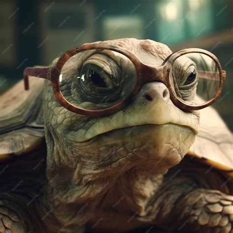 Premium Ai Image Turtle Wearing Glasses Generative Ai