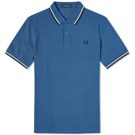 Fred Perry Mens Slim Fit Twin Tipped Polo Shirt In Midnight Bluesnow Whiteblack Fred Perry