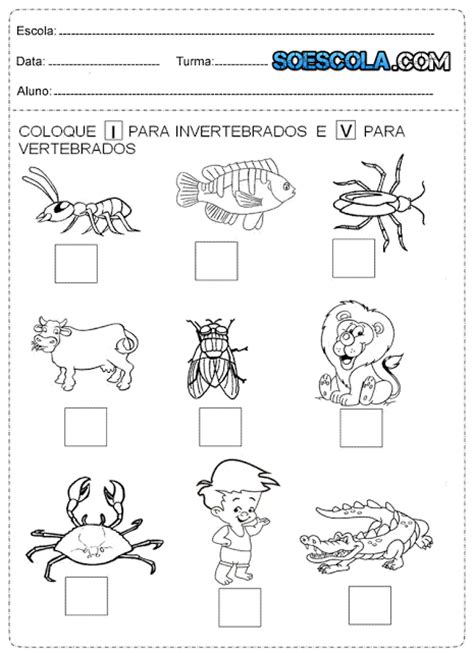 Atividades De Ci Ncia Animais Vertebrados E Invertebrados S Escola