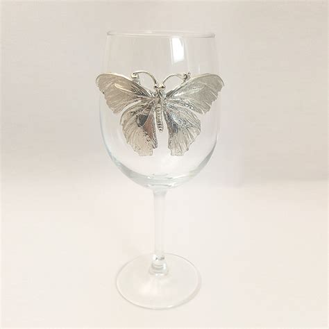 White Wine Glass Butterfly Maurice Milleur Handcrafted Pewter Jewelry And Home Decor