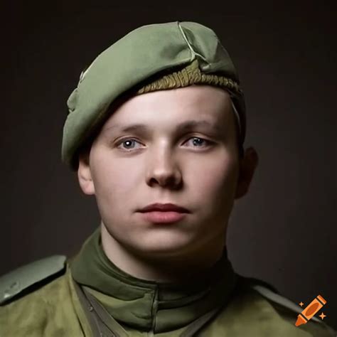 Russian Soldier In Uniform With A Serious Expression On Craiyon