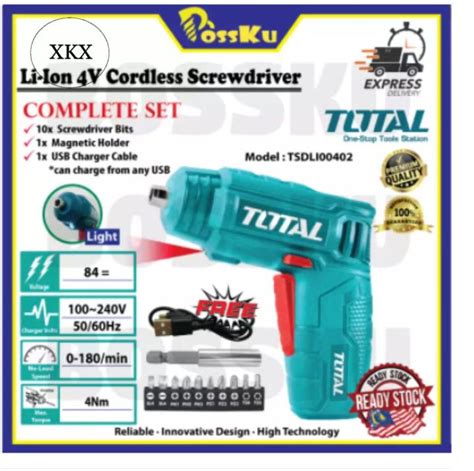 TOTAL TOOL LITHIUM ION CORDLESS SCREWDRIVER 4V TSDLI0402 Lazada PH