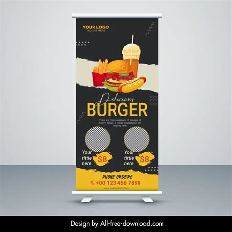 Fast Food Restaurant Banner Template Standee Shape Vectors Graphic Art Designs In Editable Ai