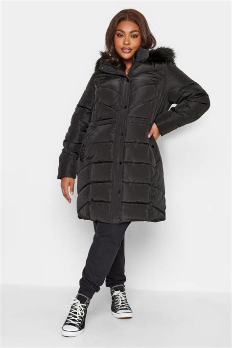 YOURS Plus Size Black Midi Puffer Coat Yours Clothing