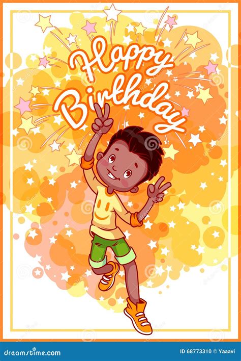 Greeting Card Birthday With A Happy African American Boy Stock Vector