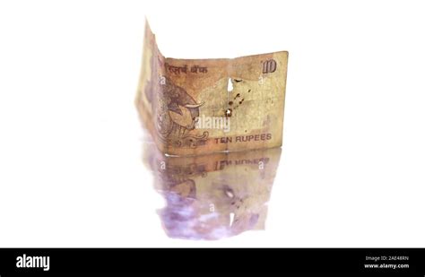 Ten Rupees Note Damaged Old Note Indian Currency Back Side Isolated