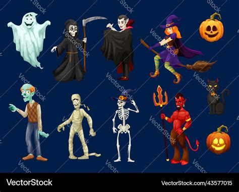 Cartoon Spooky Halloween Character Personages Vector Image