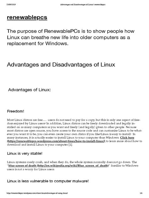 Advantages And Disadvantages Of Linux Renewablepcs Pdf Pdf Linux