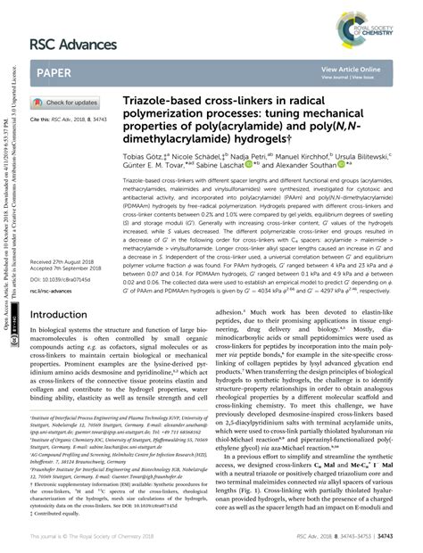 Pdf Triazole Based Cross Linkers In Radical Polymerization Processes