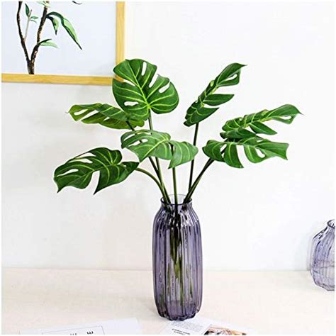 Cadnly Topical Palm Leaves Decorations 6 Piece Faux Monstera Leaf