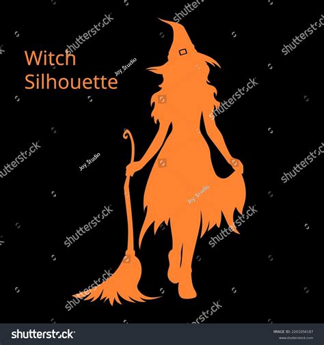 Silhouette Halloween Beautiful Sexy Witch Broom Stock Vector Royalty