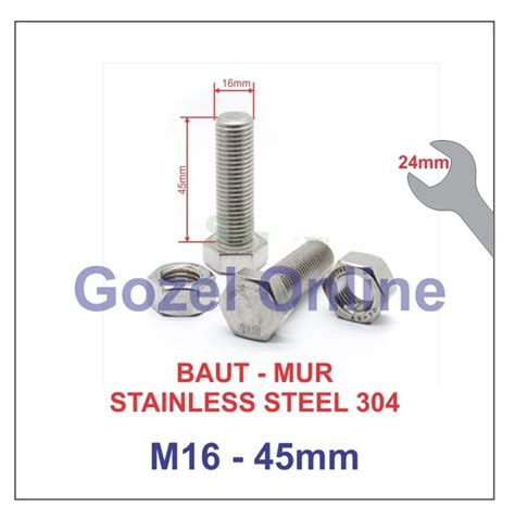 Jual Baut Mur M16 X45mm Stainless Steel 304 Baut Stenlis Bolt Nut