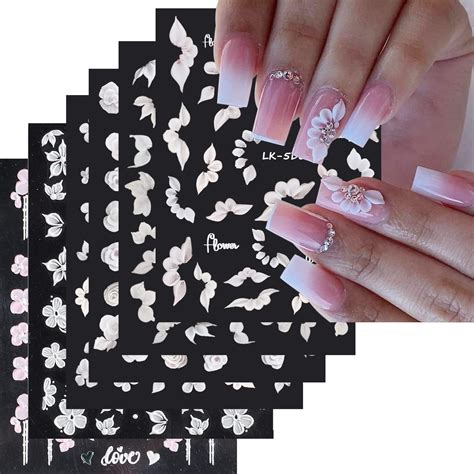 Jmeowio 6 Sheets 3d Embossed Spring Flower Nail Art