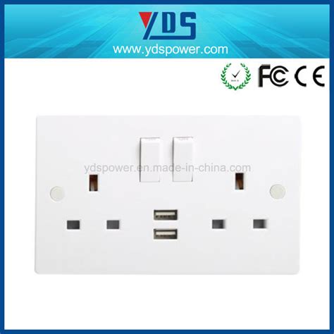 2016 New Design British Standard Double 13a Wall Switched Socket China Usb Wall Socket And