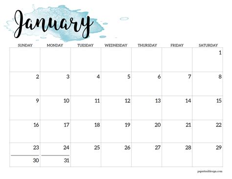 2022 Calendar Printable - Watercolor - Paper Trail Design