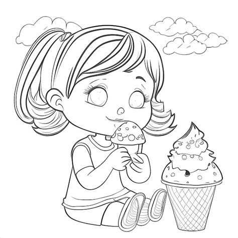 Adorables Aventuras De Helado Chica Linda Comiendo Helado Página Para