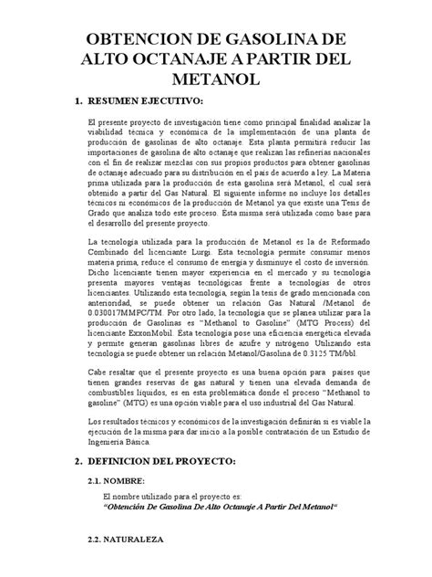 Pdf Obtencion De Gasolina De Alto Octanaje A Partir Del Metanol