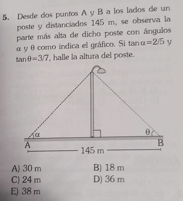 Solved Desde Dos Puntos A Y B A Los Lados De Un Poste Y