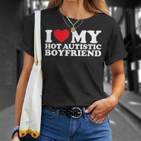 I Love My Hot Autistic Boyfriend Heart Autism Awareness T Shirt Mazezy