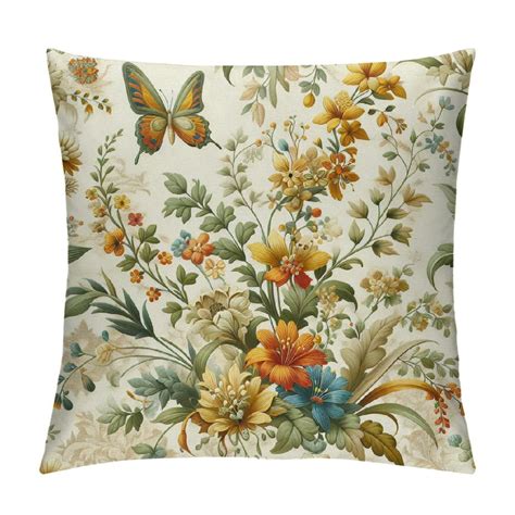 Gosmith Spring Summer Pillow Covers Yellow Flowers Leaves Butterfly