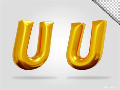 Premium PSD 3d Render Of Golden Alphabet Letter U Balloon Style