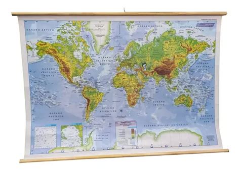 Mapa Planisferio físico Entelado 130 X 90 Cm Varillado Envío gratis