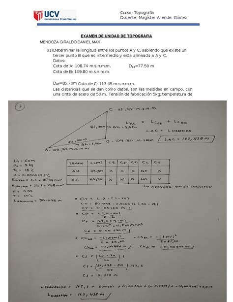 Examen De Unidad De Topografia Docente Mag Ster Allende G Mez