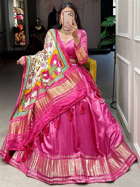 Pink Color Designer Readymade Gaji Silk Fabric Wedding Wear Lehenga Ch