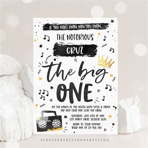 Editable Notorious One Birthday Invitation Hip Hop The Big One Etsy