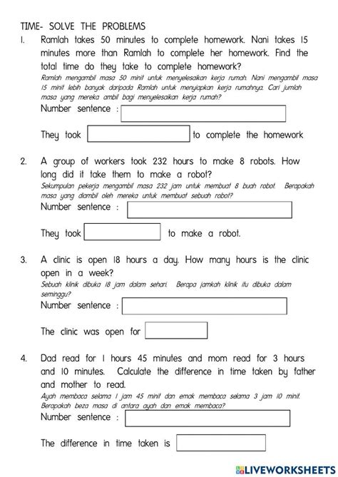 Problem Solving Of Time Year Worksheet Live Worksheets