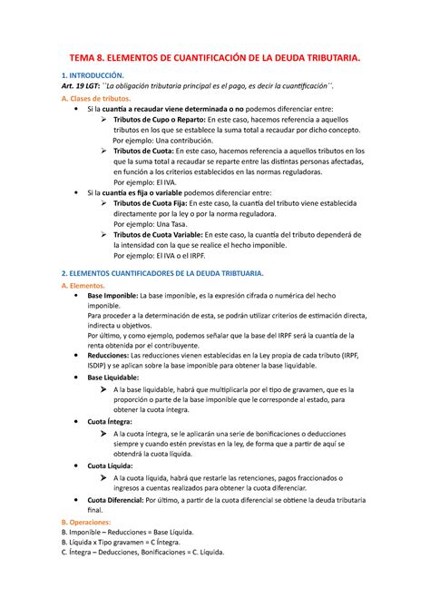 Tema 8 completo TEMA 8 ELEMENTOS DE CUANTIFICACIÓN DE LA DEUDA