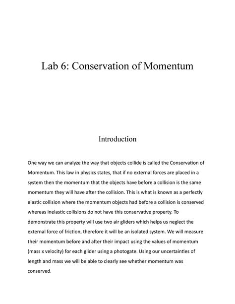 Lab 6 Conservation Of Momentum Lab 6 Conservation Of Momentum Introduction One Way We Can