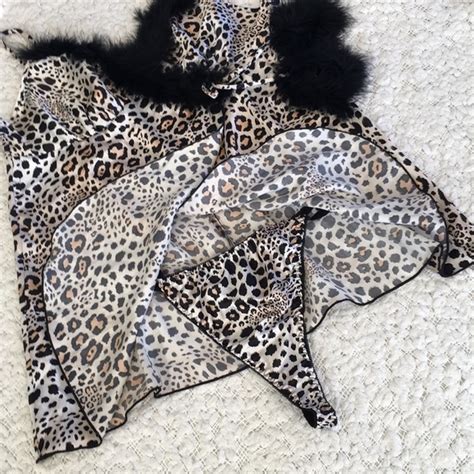 Seductive Wear Intimates Sleepwear Nwot Feather Trim Sexy Lingerie Nighty Set Poshmark