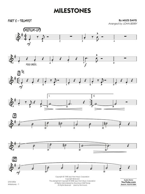 Milestones Arr John Berry Part 2 Bb Trumpet By Miles Davis Sheet