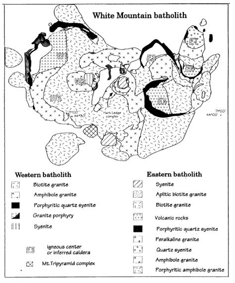 Geologic map of the White Mountain batholith from Creasy and Eby (1993 ...