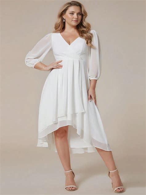 Ever Pretty Elegant And Graceful V Neck Lantern Sleeve Plus Size