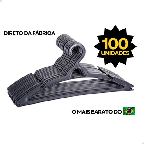 Cabide Adulto Preto kit 100 Cabides Reforçado Organizar Roupas Faz a Boa