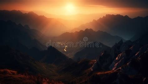 Majestic Mountain Peak Back Lit At Sunset Generative Ai Stock Photo