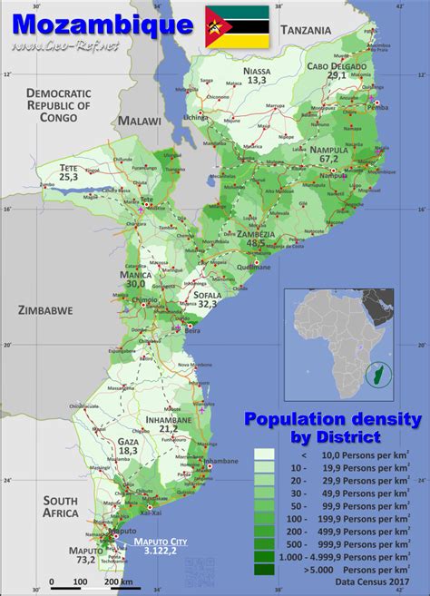 Map Mozambique Popultion Density By Administrative Division