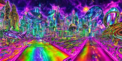 Psychedelic Alien Cityscape Photorealistic Stable Diffusion