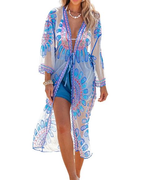 Cupshe Womens Sheer Open Front Tie Waist Kimono Cover Up Macys