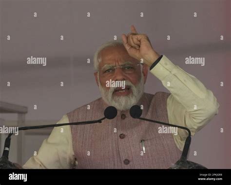 Indian Prime Minister Narendera Modi Speaks During The Inauguration Of