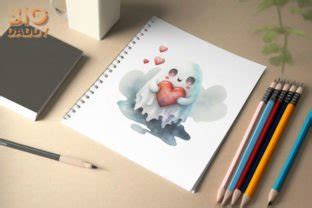 Ghost Heart Valentine Watercolor Clipart Graphic By Big Daddy