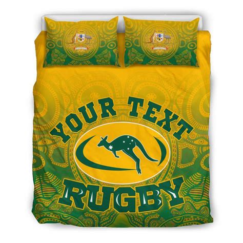 Custom Aboriginal Bedding Set Australia Rugby And Coat Of Arms Fegrin